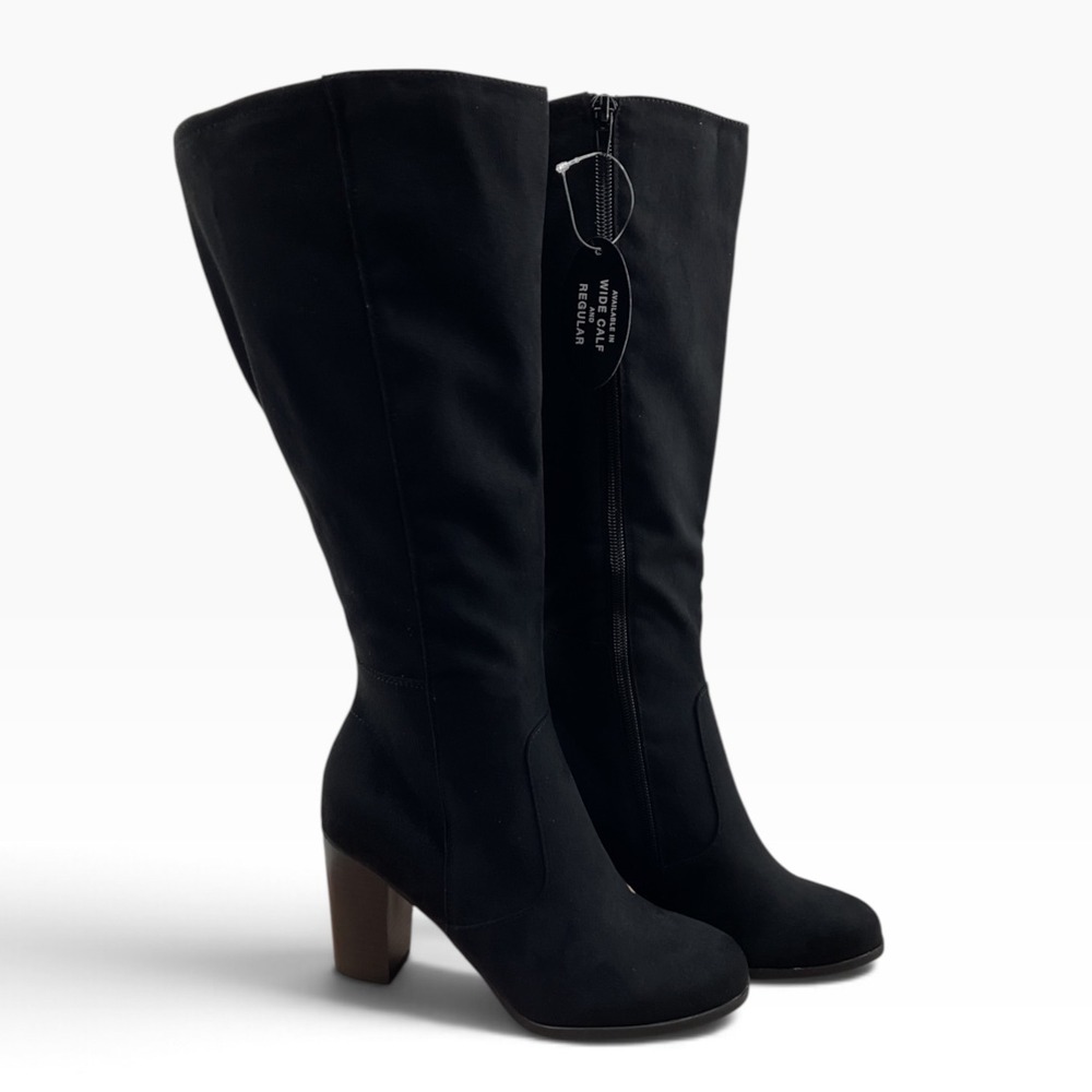 Style&co Black Textile Wide Calf Knee High Block Heel Boots 11W ADDYY XWC